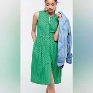 J.Crew Cotton Eyelet Sleeveless Button-Down Dress Kelly Green, Size 6